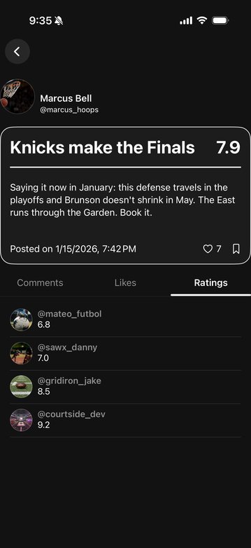 A reposted take scored 7.9 with the list of every user's individual rating